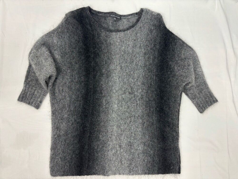 EILEEN FISHER Womens Mohair Wool Blend Gray Stripe Sweater 3/4 Sleeve XS
